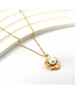 Wholesale Retro Sweet Artificial Pearls Inlaid Flower Pendant Stainless Steel Necklace CA07831482