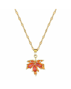 Wholesale Korean Style Maple Leaf Stainless Steel Titanium Steel 18K Gold Plated Gold Plated Zircon Pendant Necklace