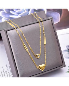 Wholesale Lady Letter Heart Shape Titanium Steel Zircon Layered Necklaces
