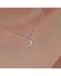 Wholesale Simple Style Moon Shell Titanium Steel Rhinestones Pendant Necklace