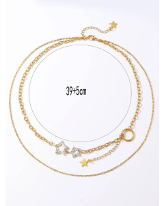 Wholesale Sweet Pentagram Stainless Steel 18K Gold Plated Rhinestones Layered Necklaces