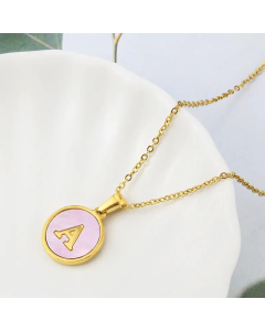 Wholesale Daily Style Letter A Titanium Steel Pink Shell Pendant Necklace CA07831503