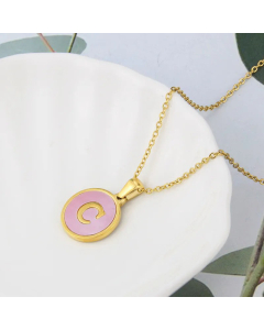 Wholesale Daily Style Letter C Titanium Steel Pink Shell Pendant Necklace CA07831503