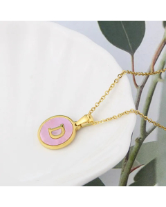 Wholesale Daily Style Letter D Titanium Steel Pink Shell Pendant Necklace CA07831503