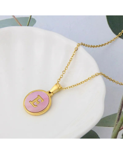 Wholesale Daily Style Letter E Titanium Steel Pink Shell Pendant Necklace CA07831503