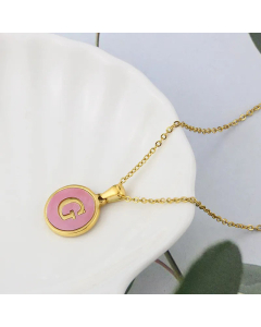 Wholesale Daily Style Letter G Titanium Steel Pink Shell Pendant Necklace CA07831503