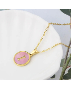 Wholesale Daily Style Letter I Titanium Steel Pink Shell Pendant Necklace CA07831503