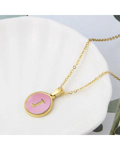 Wholesale Daily Style Letter J Titanium Steel Pink Shell Pendant Necklace CA07831503