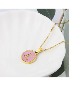 Wholesale Daily Style Letter K Titanium Steel Pink Shell Pendant Necklace CA07831503