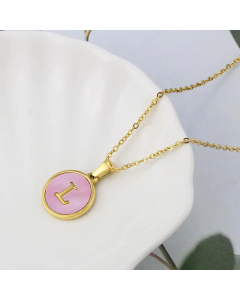 Wholesale Daily Style Letter Titanium Steel Pink Shell Pendant Necklace CA07831503-L