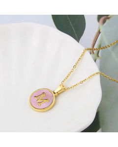 Wholesale Daily Style Letter M Titanium Steel Pink Shell Pendant Necklace CA07831503