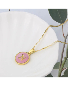 Wholesale Daily Style Letter N Titanium Steel Pink Shell Pendant Necklace CA07831503