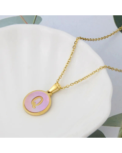 Wholesale Daily Style Letter Q Titanium Steel Pink Shell Pendant Necklace CA07831503