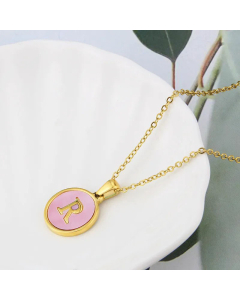 Wholesale Daily Style Letter R Titanium Steel Pink Shell Pendant Necklace CA07831503