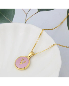 Wholesale Daily Style Letter V Titanium Steel Pink Shell Pendant Necklace CA07831503