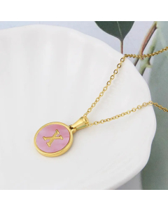 Wholesale Daily Style Letter X Titanium Steel Pink Shell Pendant Necklace CA07831503