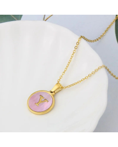 Wholesale Daily Style Letter Y Titanium Steel Pink Shell Pendant Necklace CA07831503