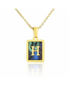 Wholesale Minimalism Letter H Square Pendent Titanium Steel Shell Necklace CA07831504