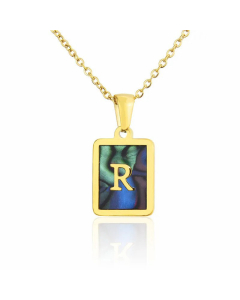 Wholesale Minimalism Letter R Square Pendent Titanium Steel Shell Necklace CA07831504
