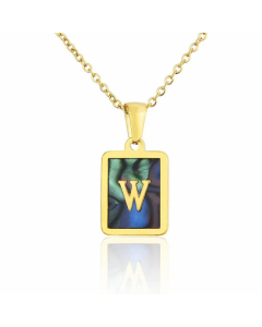 Wholesale Minimalism Letter W Square Pendent Titanium Steel Shell Necklace CA07831504