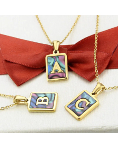 Wholesale Minimalism 26 Letter Square Pendent Titanium Steel Shell Necklace CA07831504