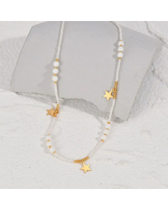 Wholesale Vacation Sweet 14K Gold Plated Pentagram Stainless Steel Beaded Necklace CA07831508