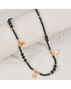 Sweet 14K Gold Plated Pentagram Stainless Steel Beaded Necklace CA07831508