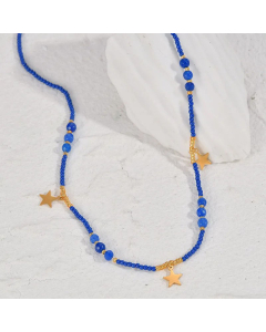 14K Gold Plated Pentagram Stainless Steel Beaded Necklace Wholesale CA07831508