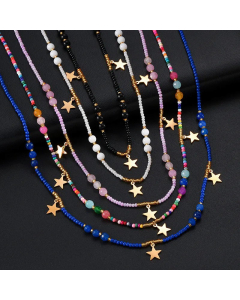 Wholesale Vacation Sweet 14K Gold Plated Pentagram Stainless Steel Beaded Necklace CA07831508