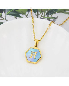 Wholesal Minimalism Hexagon Capital Letter H Titanium Steel Shell Pendant Necklace CA07831509
