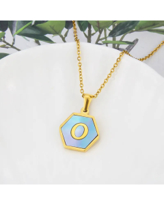 Wholesal Minimalism Hexagon Capital Letter O Titanium Steel Shell Pendant Necklace CA07831509