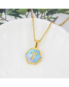 Wholesal Minimalism Hexagon Capital Letter T Titanium Steel Shell Pendant Necklace CA07831509