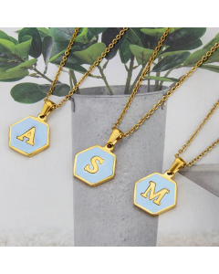 Wholesal Minimalism Hexagon Capital Letter Titanium Steel Shell Pendant Necklace CA07831509