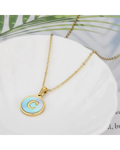 Wholesale Minimalism Round With Letter C Titanium Steel Shell Pendant Necklace CA07831510