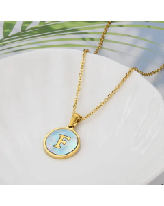 Wholesale Minimalism Round With Letter F Titanium Steel Shell Pendant Necklace CA07831510