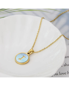 Wholesale Minimalism Round With Letter J Titanium Steel Shell Pendant Necklace CA07831510