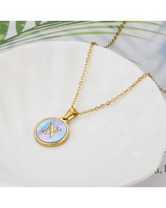 Wholesale Minimalism Round With Letter N Titanium Steel Shell Pendant Necklace CA07831510