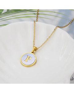 Wholesale Minimalism Round With Letter P Titanium Steel Shell Pendant Necklace CA07831510
