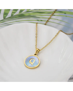 Wholesale Minimalism Round With Letter Q Titanium Steel Shell Pendant Necklace CA07831510