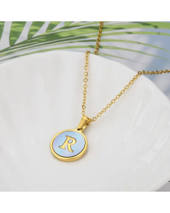 Wholesale Minimalism Round With Letter R Titanium Steel Shell Pendant Necklace CA07831510
