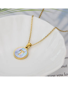 Wholesale Minimalism Round With Letter T Titanium Steel Shell Pendant Necklace CA07831510