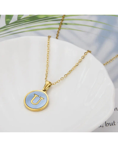 Wholesale Minimalism Round With Letter U Titanium Steel Shell Pendant Necklace CA07831510