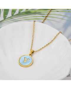 Wholesale Minimalism Round With Letter V Titanium Steel Shell Pendant Necklace CA07831510