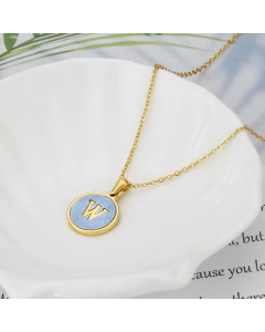 Wholesale Minimalism Round With Letter W Titanium Steel Shell Pendant Necklace CA07831510