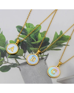 Wholesale Minimalism Round With Letter Titanium Steel Shell Pendant Necklace CA07831510