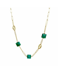 Wholesale Vintage Style Square Stainless Steel Artificial Crystal 14K Gold Plated Necklace