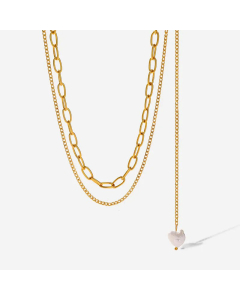 Wholesale Elegant Heart Shape Stainless Steel 18K Gold Plated Freshwater Pearl Layered Necklaces