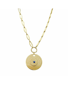 Wholesale INS Style Round Stainless Steel 14K Gold Plated Natural Stone Pendant Necklace