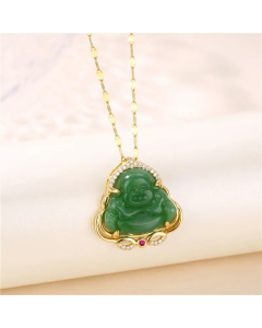 Wholesale Classical Portrait Stainless Steel 18K Gold Plated Jade Zircon Titanium Steel Pendant Necklace CA07831535