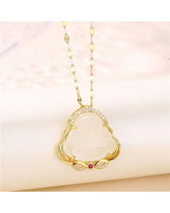 Classical Portrait Stainless Steel 18K Gold Plated Jade Zircon Titanium Steel Pendant Necklace CA07831535